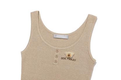 13DE MARZO Henley Neck Knit Vest Khaki