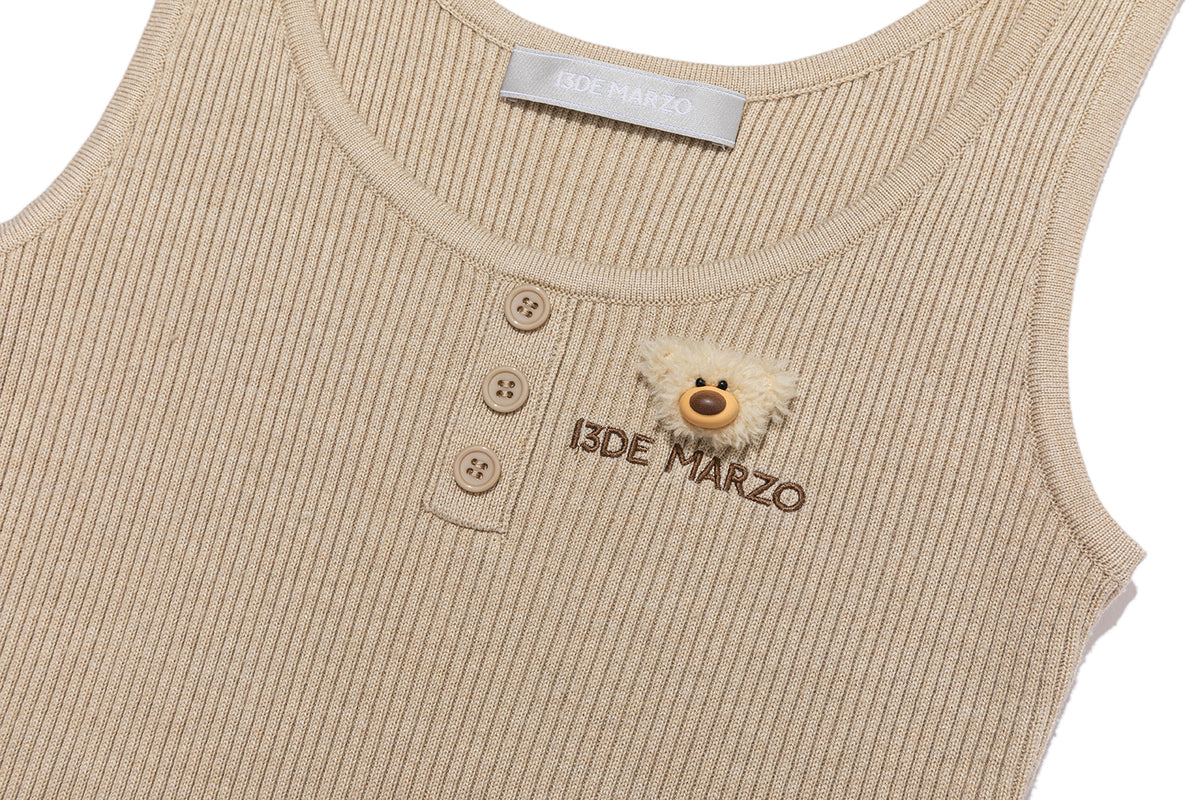 13DE MARZO Henley Neck Knit Vest Khaki