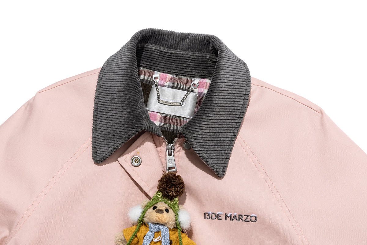 13DE MARZO Snow Bear Corduroy Mid Length Coat Pink