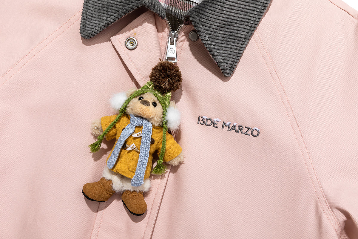 13DE MARZO Snow Bear Corduroy Mid Length Coat Pink