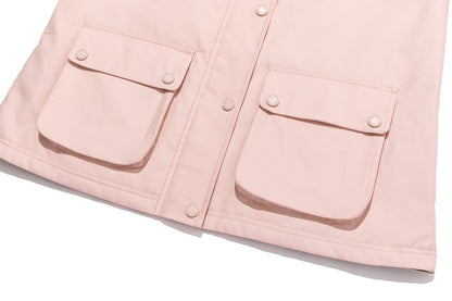13DE MARZO Snow Bear Corduroy Mid Length Coat Pink