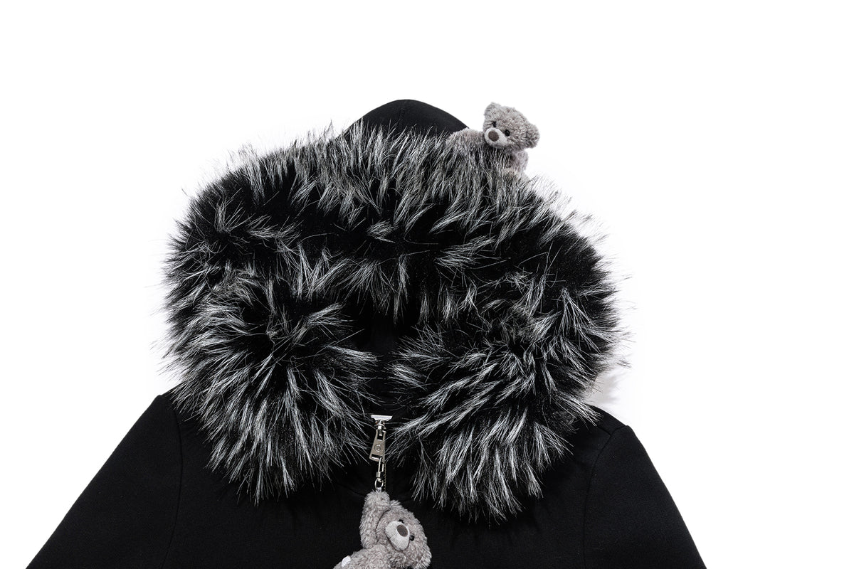 13DE MARZO Doozoo Fur Collar Hoodie Black