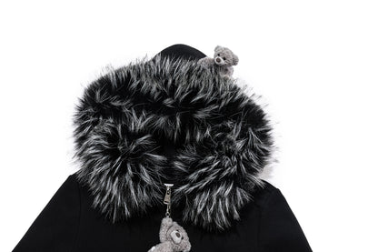 13DE MARZO Doozoo Fur Collar Hoodie Black