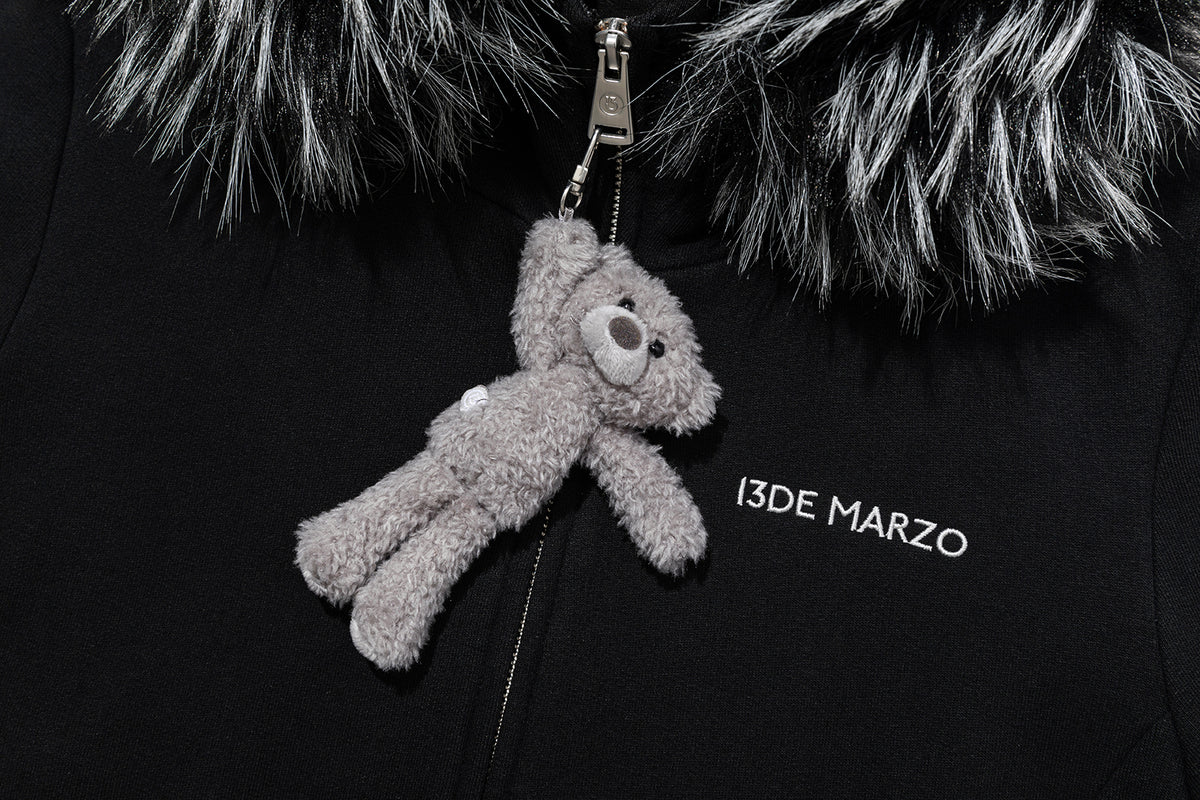 13DE MARZO Doozoo Fur Collar Hoodie Black