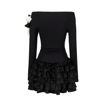 13DE MARZO Off-Shoulder Tiered Dress Black