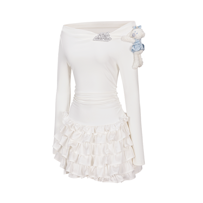 13DE MARZO Off-Shoulder Tiered Dress White