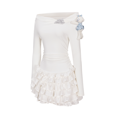 13DE MARZO Off-Shoulder Tiered Dress White