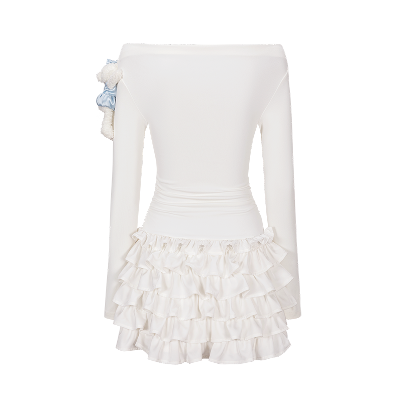 13DE MARZO Off-Shoulder Tiered Dress White
