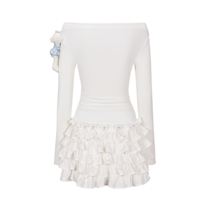 13DE MARZO Off-Shoulder Tiered Dress White