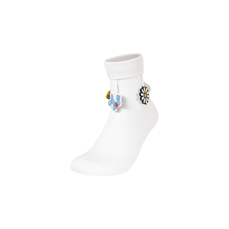 13DE MARZO Fringe Charm Mid-Calf Socks White