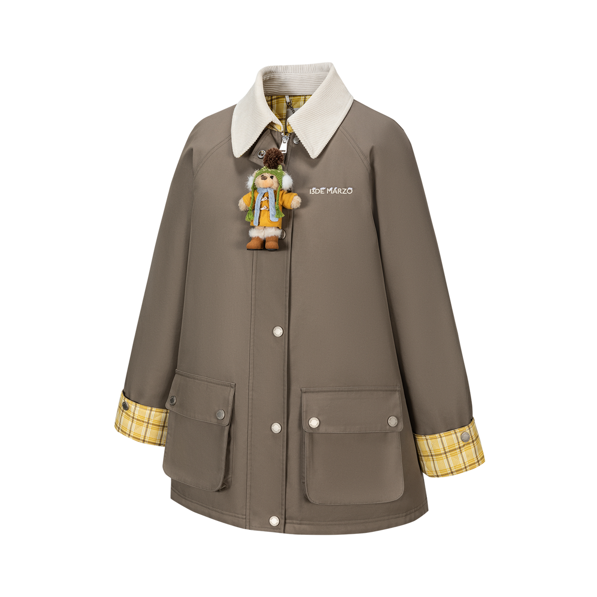 13DE MARZO Snow Bear Corduroy Mid Length Coat Green