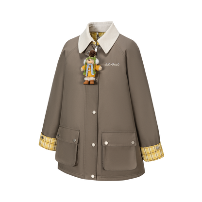 13DE MARZO Snow Bear Corduroy Mid Length Coat Green