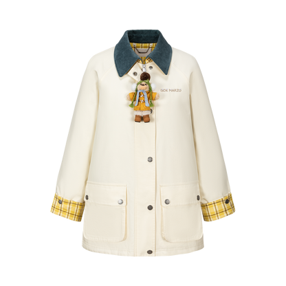 13DE MARZO Snow Bear Corduroy Mid Length Coat Beige