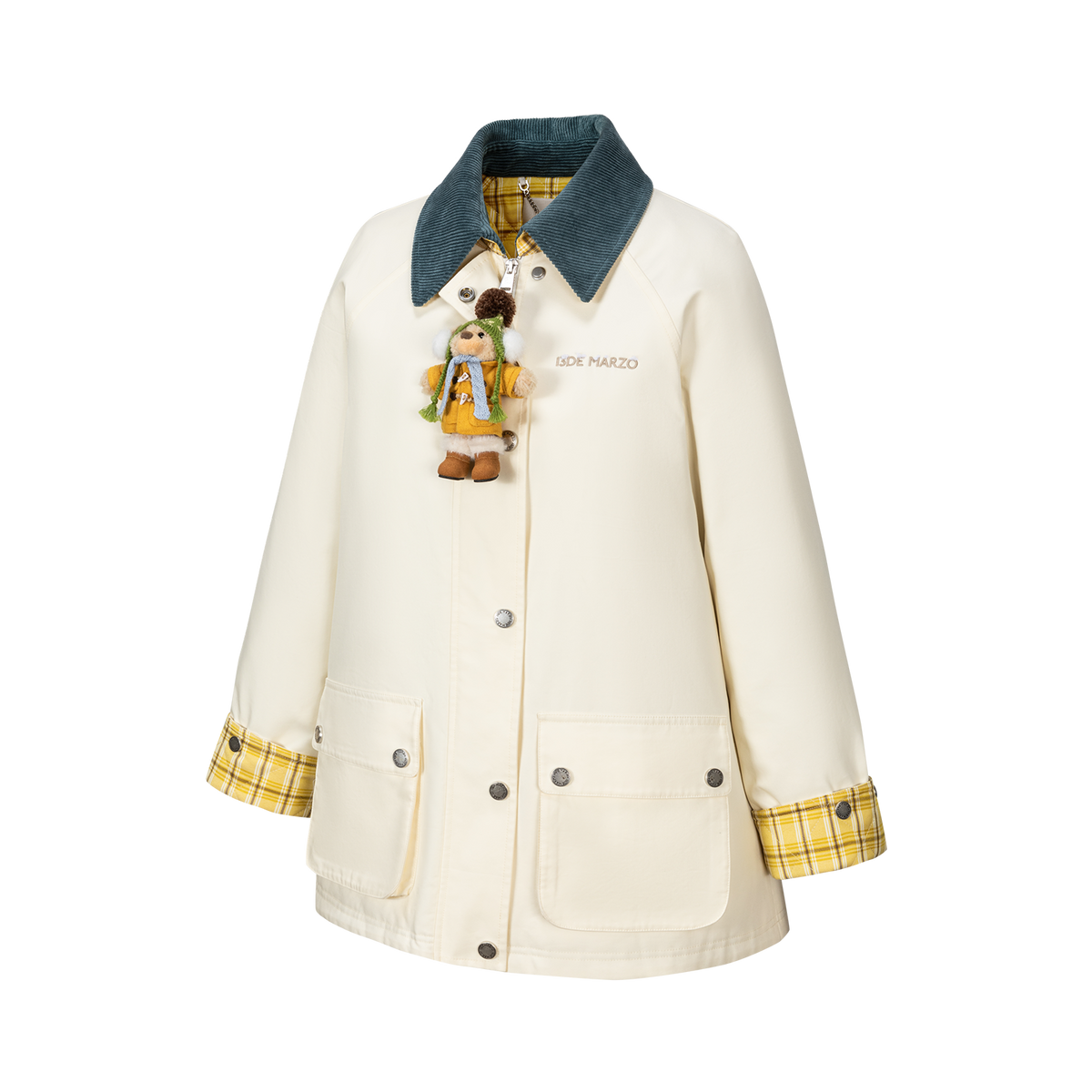 13DE MARZO Snow Bear Corduroy Mid Length Coat Beige
