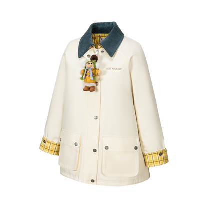 13DE MARZO Snow Bear Corduroy Mid Length Coat Beige