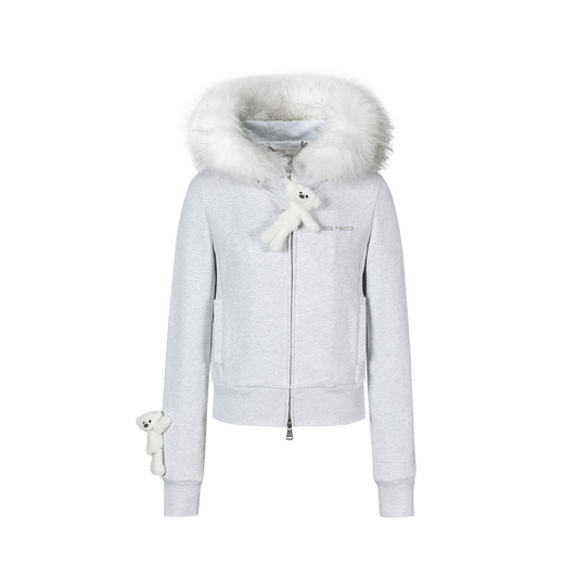 13DE MARZO Doozoo Fur Collar Hoodie Grey