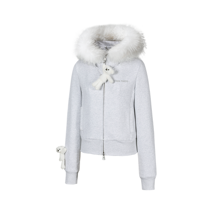 13DE MARZO Doozoo Fur Collar Hoodie Grey
