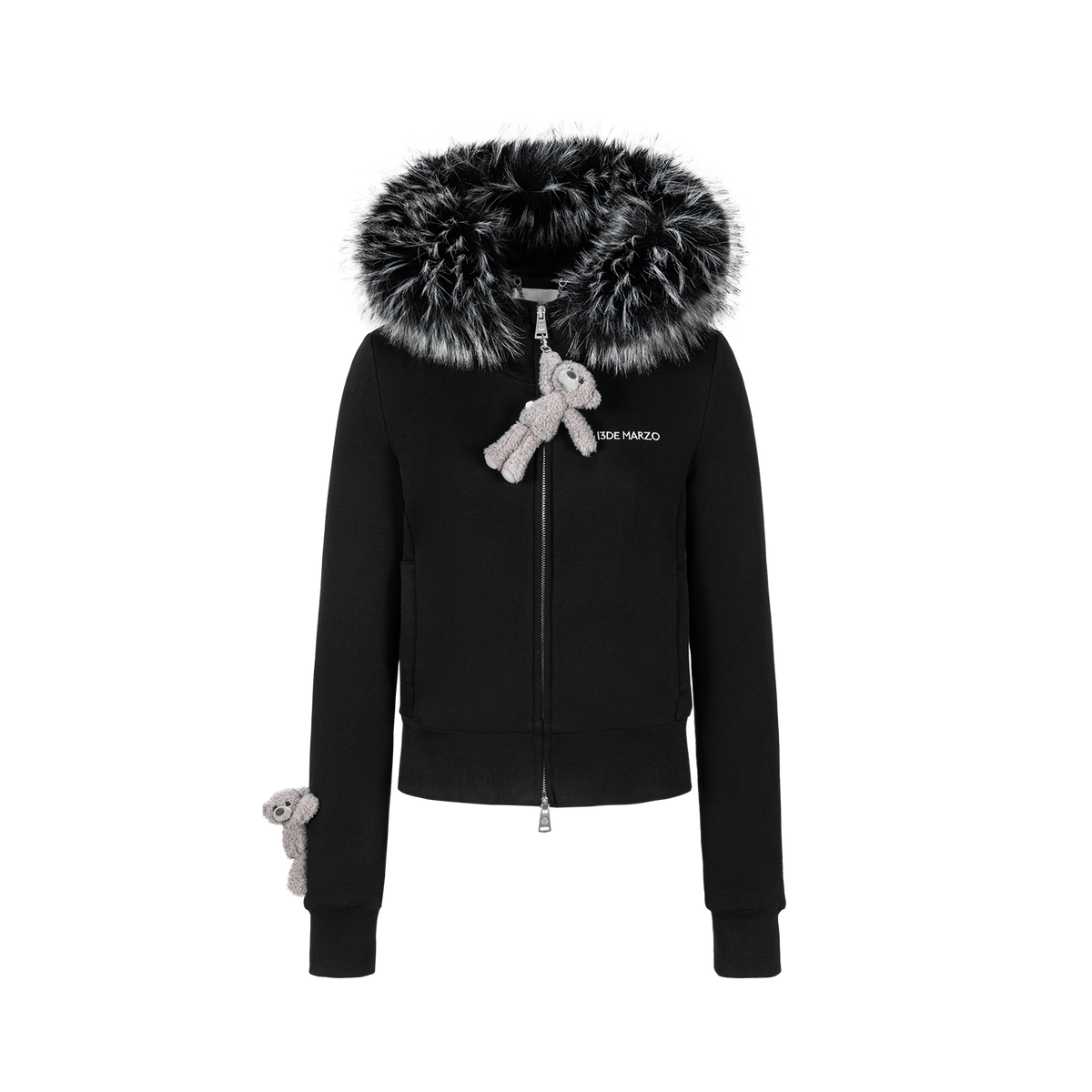 13DE MARZO Doozoo Fur Collar Hoodie Black