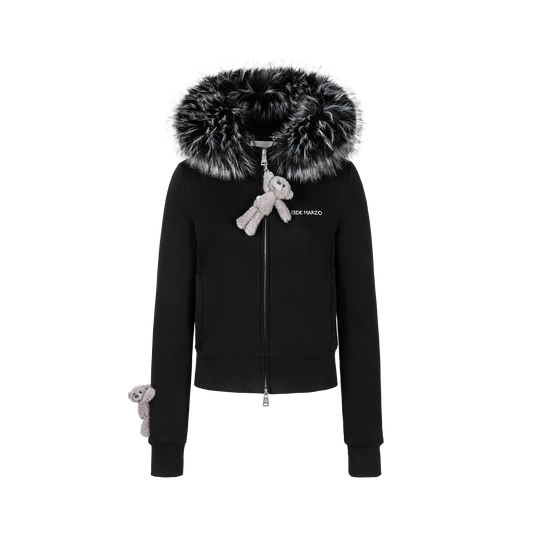 13DE MARZO Doozoo Fur Collar Hoodie Black