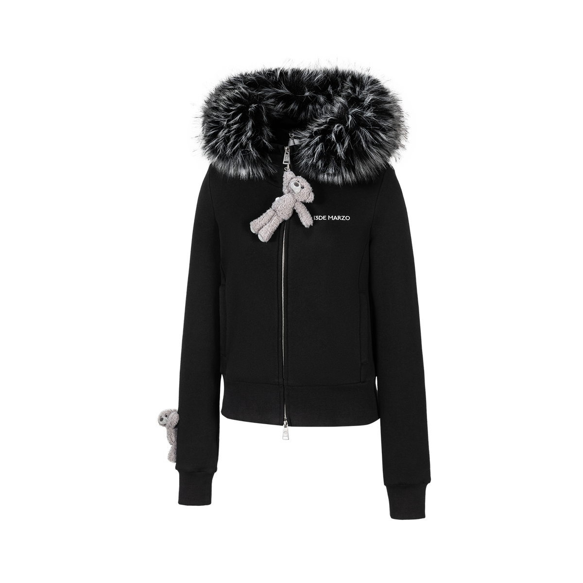 13DE MARZO Doozoo Fur Collar Hoodie Black