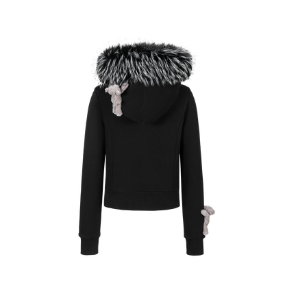 13DE MARZO Doozoo Fur Collar Hoodie Black