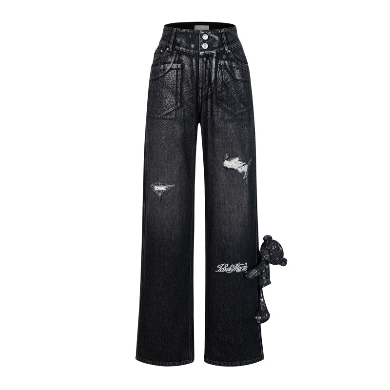 13DE MARZO Silver Foil Denim Pants - 13DE MARZO