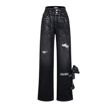 13DE MARZO Silver Foil Denim Pants - 13DE MARZO