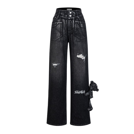 13DE MARZO Silver Foil Denim Pants - 13DE MARZO