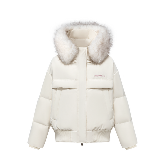 13DE MARZO Doozoo Fur Collar Parka Down Jacket Beige