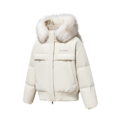 13DE MARZO Doozoo Fur Collar Parka Down Jacket Beige