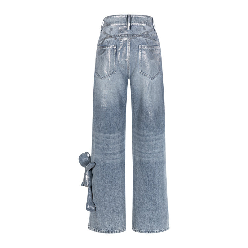 13DE MARZO Silver Foil Denim Pants - 13DE MARZO