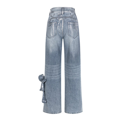 13DE MARZO Silver Foil Denim Pants - 13DE MARZO