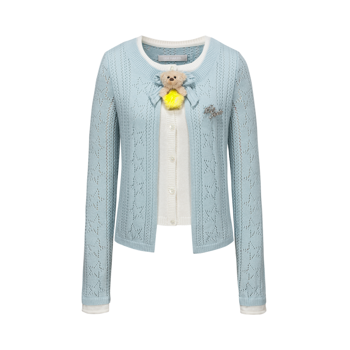 13DE MARZO Luminous Bear Layered Knit Cardigan Blue