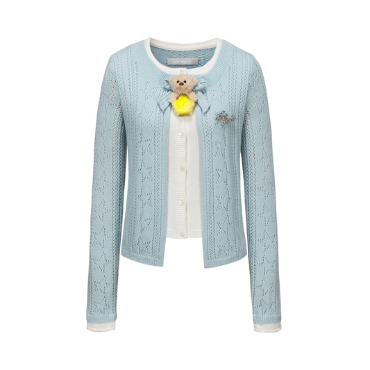 13DE MARZO Luminous Bear Layered Knit Cardigan Blue