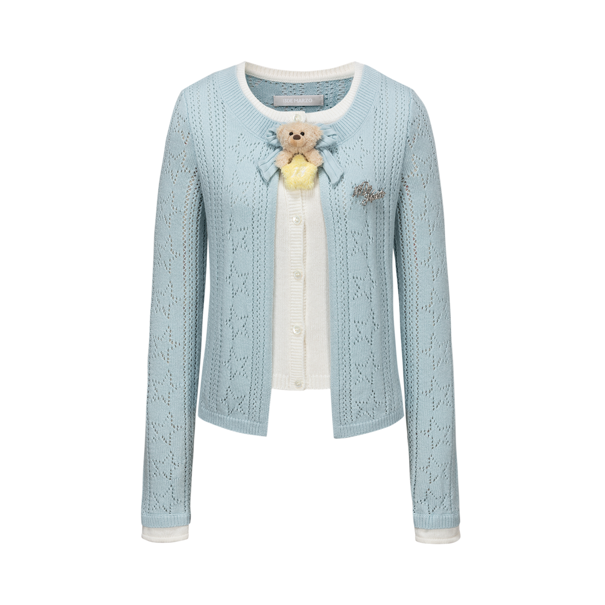 13DE MARZO Luminous Bear Layered Knit Cardigan Blue