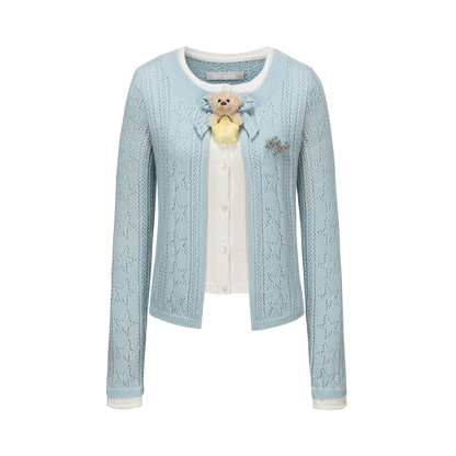 13DE MARZO Luminous Bear Layered Knit Cardigan Blue