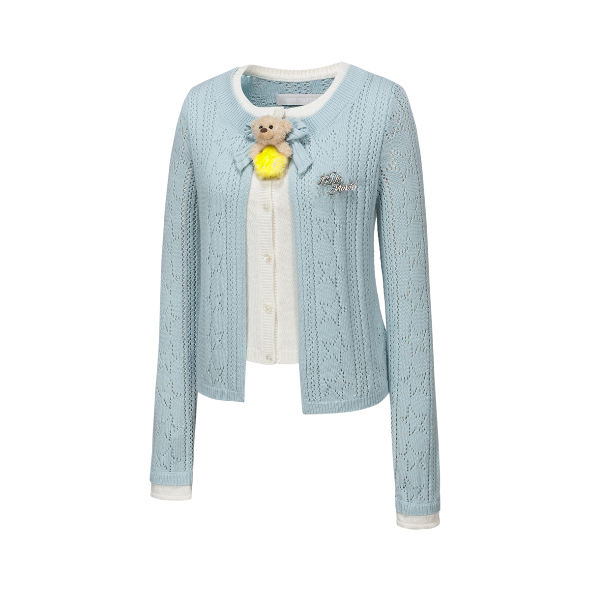 13DE MARZO Luminous Bear Layered Knit Cardigan Blue