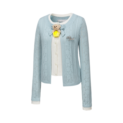 13DE MARZO Luminous Bear Layered Knit Cardigan Blue