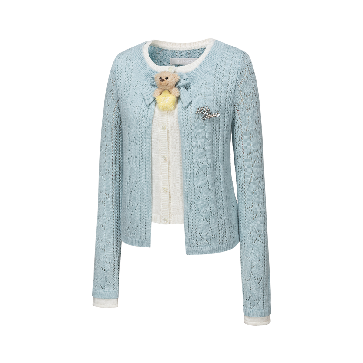 13DE MARZO Luminous Bear Layered Knit Cardigan Blue