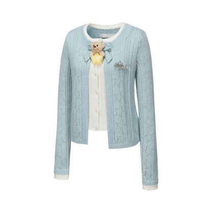 13DE MARZO Luminous Bear Layered Knit Cardigan Blue