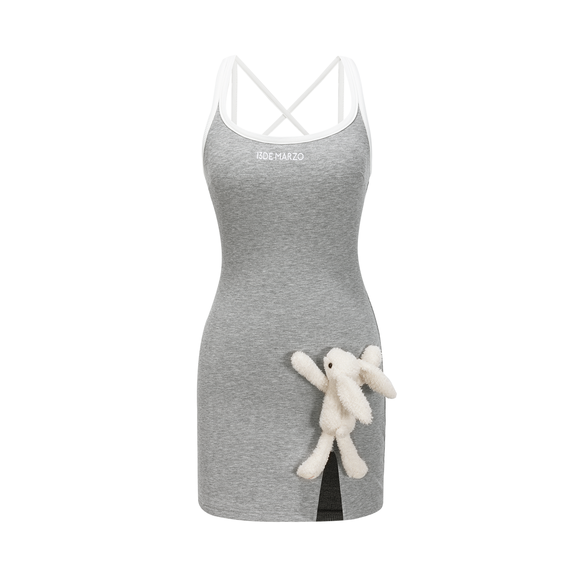 Slim Strapless Bodycon Dress with Side Slit & Plush Bear | Doozoo Grey / M Slim Strapless Bodycon Dress with Side Slit & Plush Bear | Doozoo Grey / M