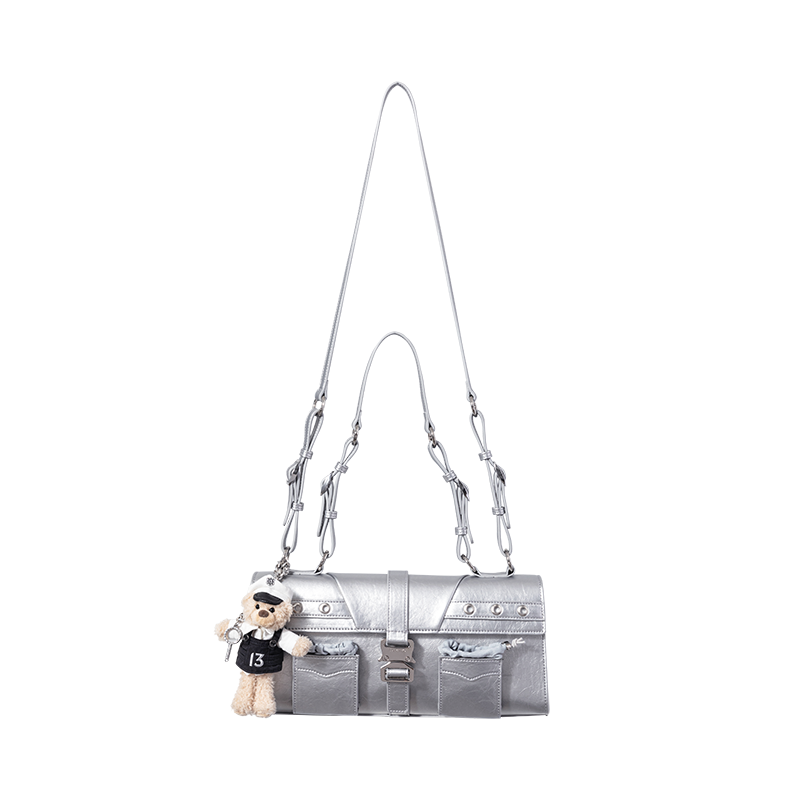 13DE MARZO Sheriff Bear Baguette Bag Silver