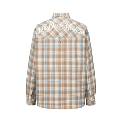 13DE MARZO Luminous Bear Long Sleeve Plaid Shirt Khaki