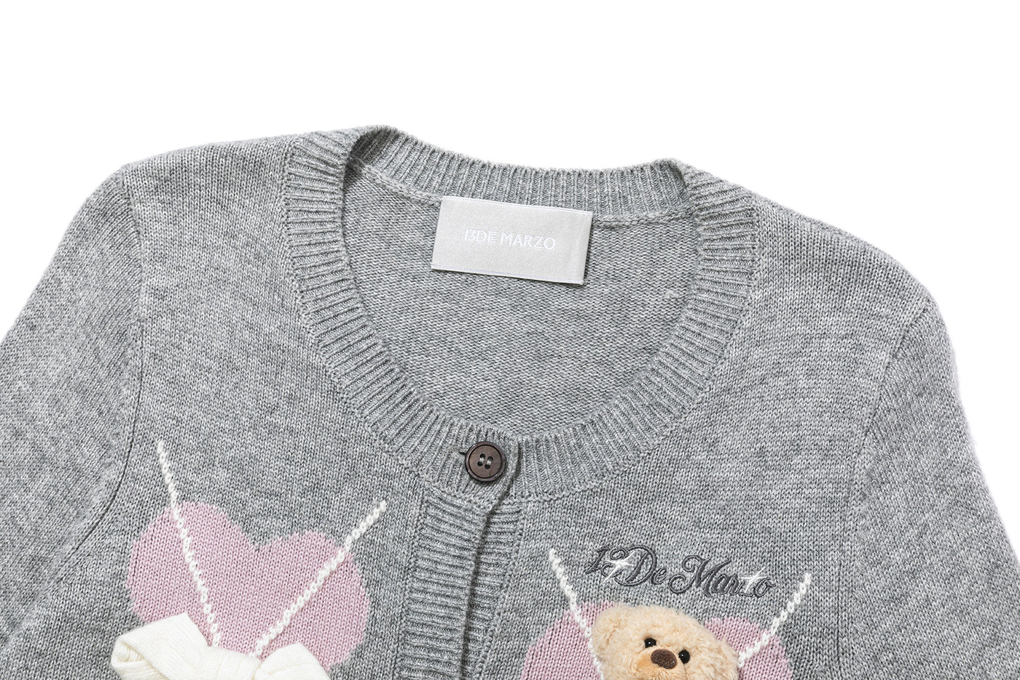 13DE MARZO Bow Bear Knit Cardigan Vest Grey