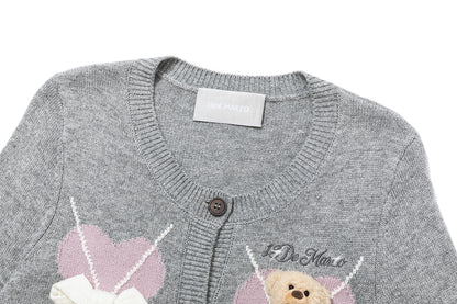 13DE MARZO Bow Bear Knit Cardigan Vest Grey