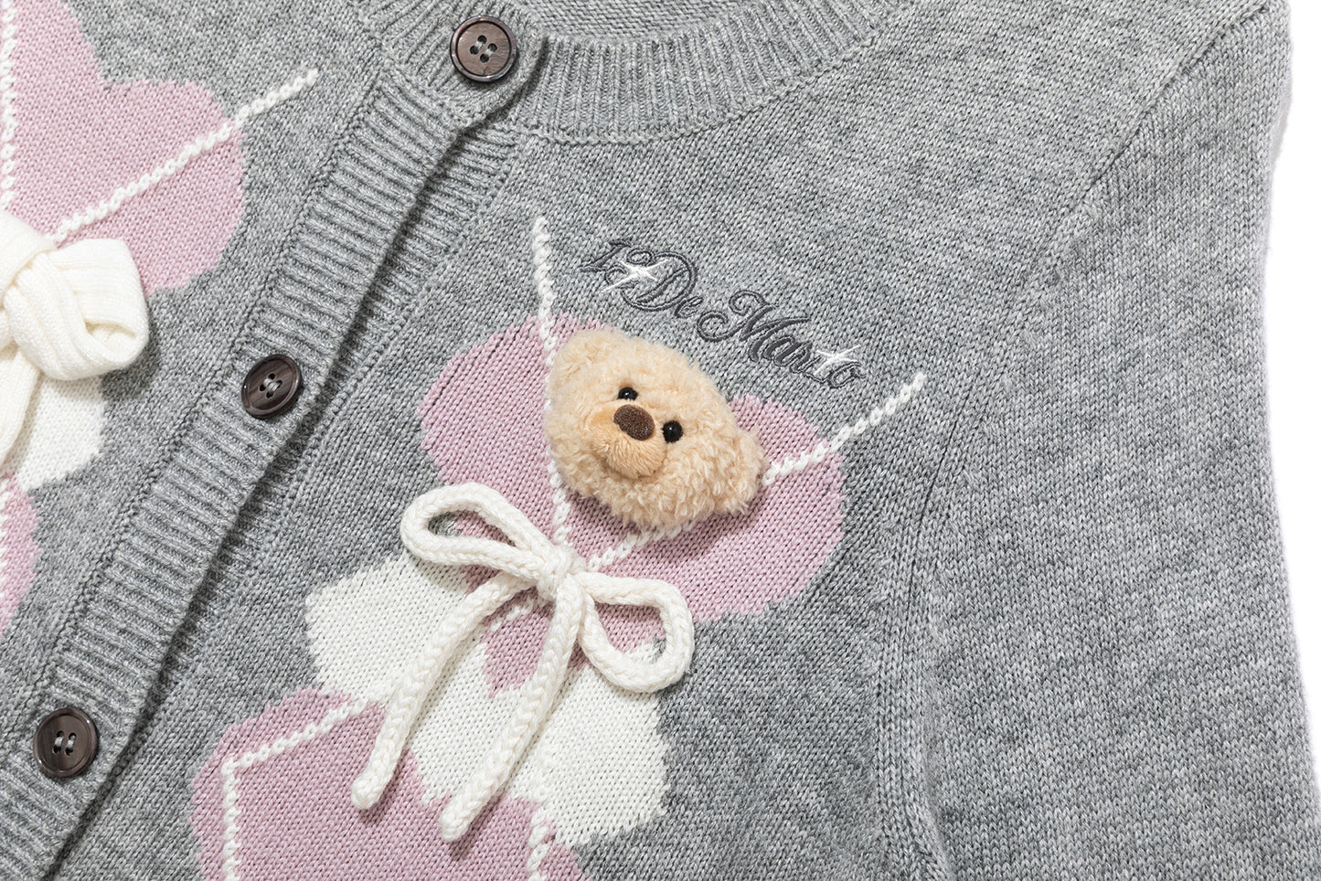13DE MARZO Bow Bear Knit Cardigan Vest Grey