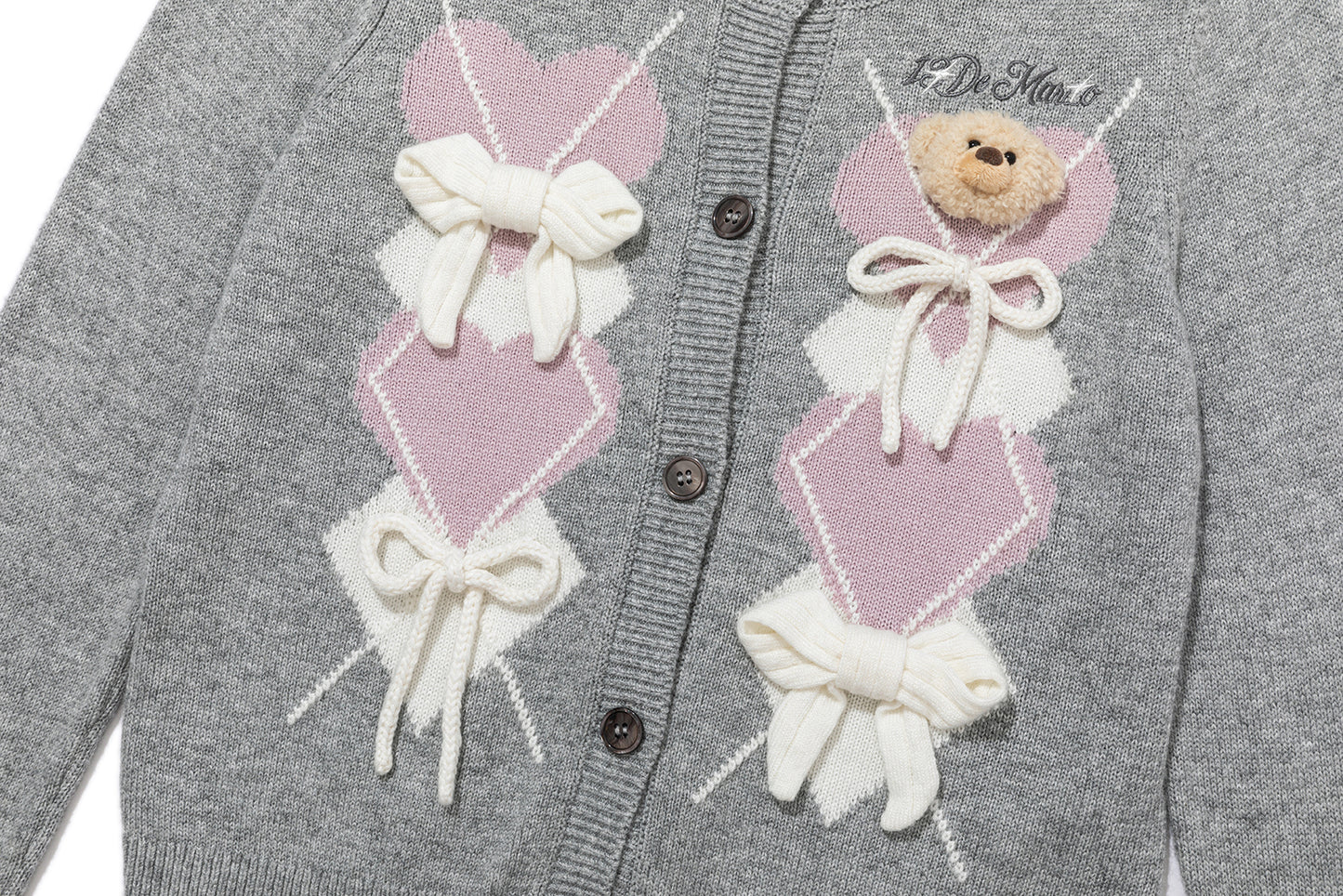 13DE MARZO Bow Bear Knit Cardigan Vest Grey