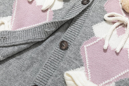 13DE MARZO Bow Bear Knit Cardigan Vest Grey
