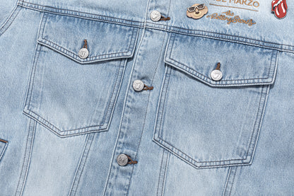 13DE MARZO Rolling Stones Tongue Denim Jacket