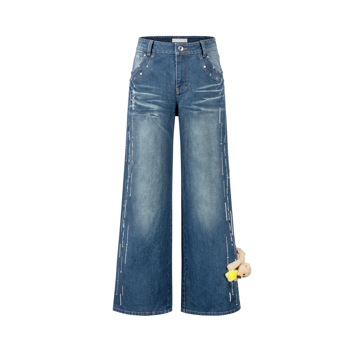 13DE MARZO Luminous Bear Straight Leg Jeans Navy Blue